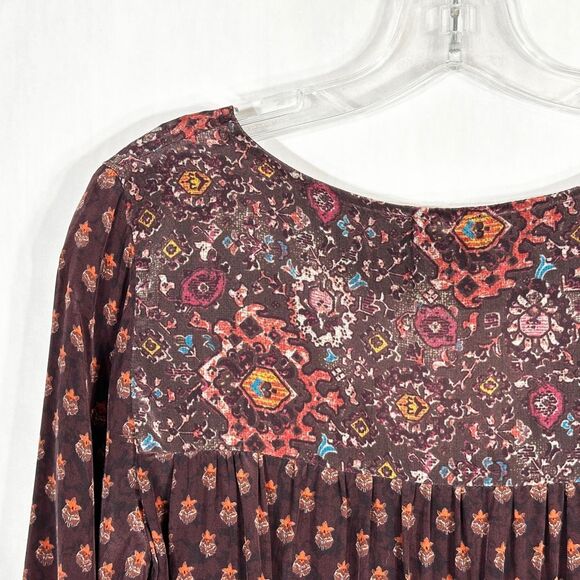 Sundance Small Petite Dress Maroon‎ Boho Shift Silky Satin Pearl Buttons 1624 - Picture 8 of 14